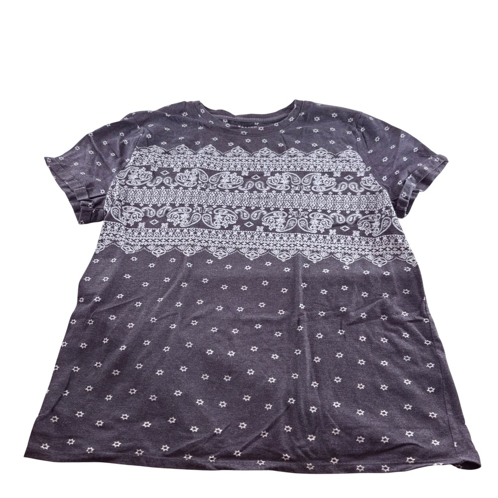 Lucky Brand Mens XL Charcoal Grey Bandana Paisley Star Print Short Sleeve TShirt